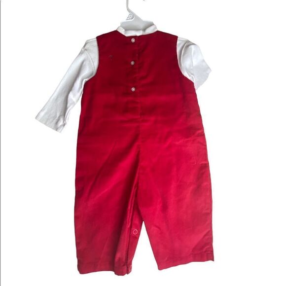 ZU Infant Kids' Ice Skating Elf On Christmas Corduroy Turtleneck Jumpsuit Red 6M - Picture 3 of 7